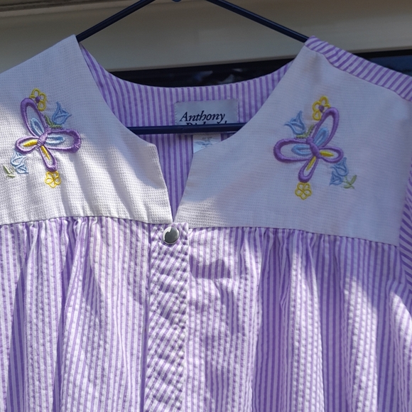 Anthony Richards Womens L  Purple Striped Button Up House Coat Vintage GUC - Picture 3 of 7